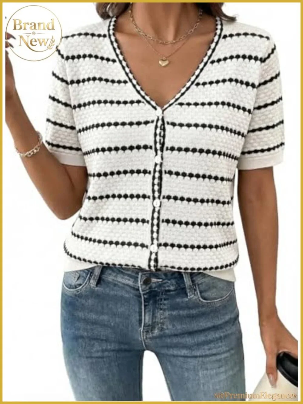 Women's Short Sleeve V-Neck Crochet Knit Cardigan Sweater